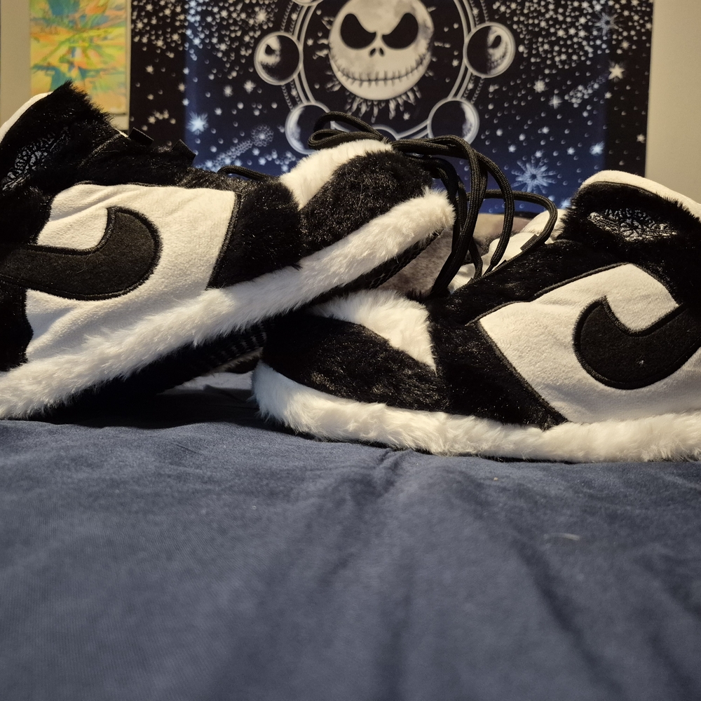 Kids Black and White Fuzzy Shoes